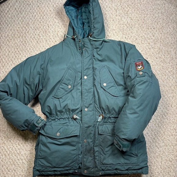 Vintage Triple F.A.T. Goose Down Parka Winter Puffer Coat L Hooded Jacket Teal - Picture 1 of 9